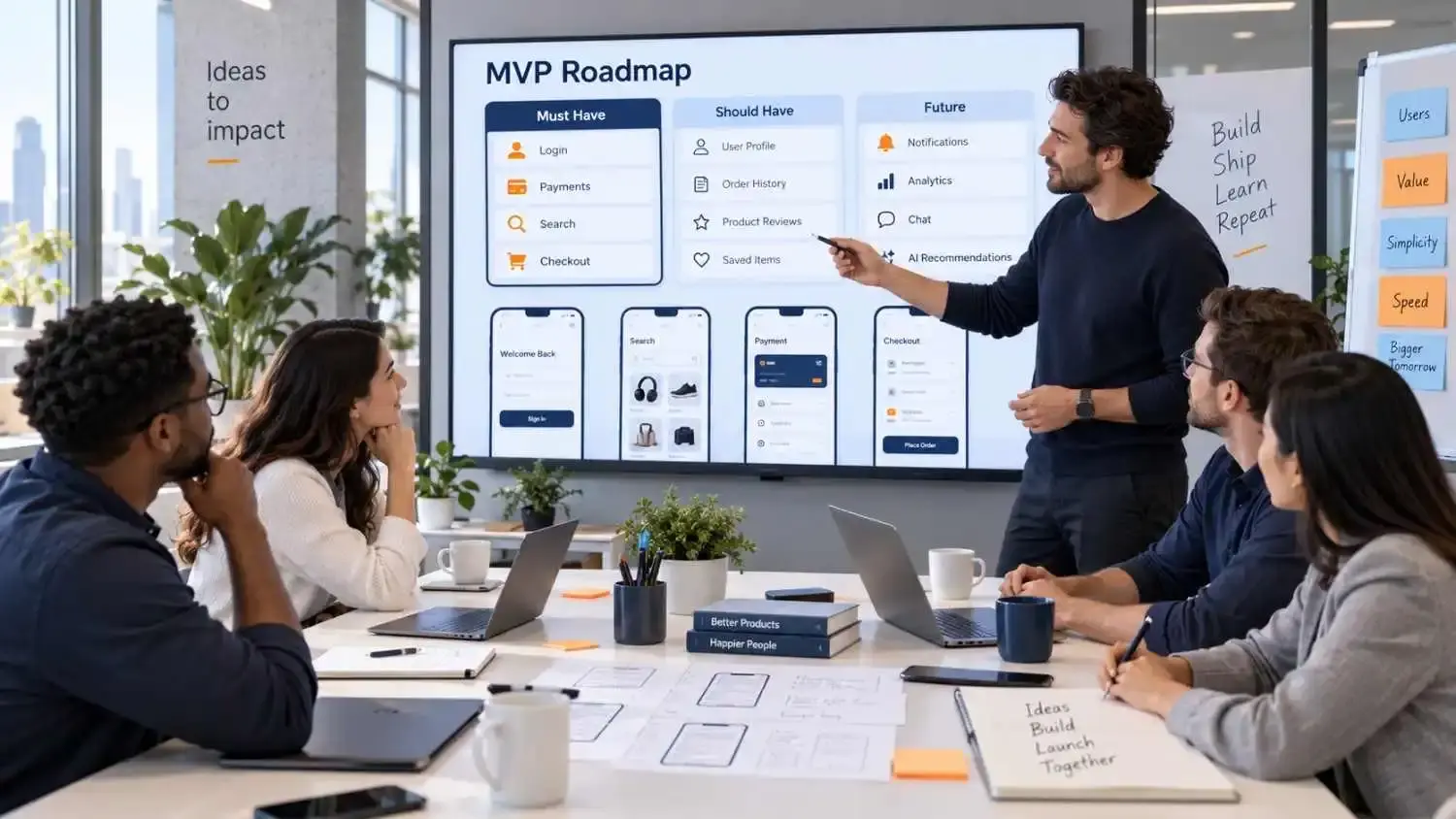 Mobile app MVP feature prioritization showing must-have, should-have, and future features