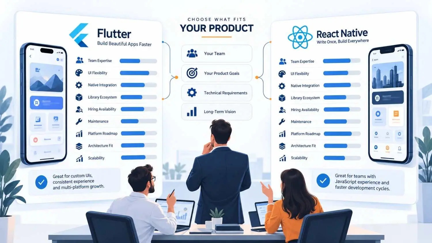 Flutter vs React Native business decision scorecard for choosing a mobile framework