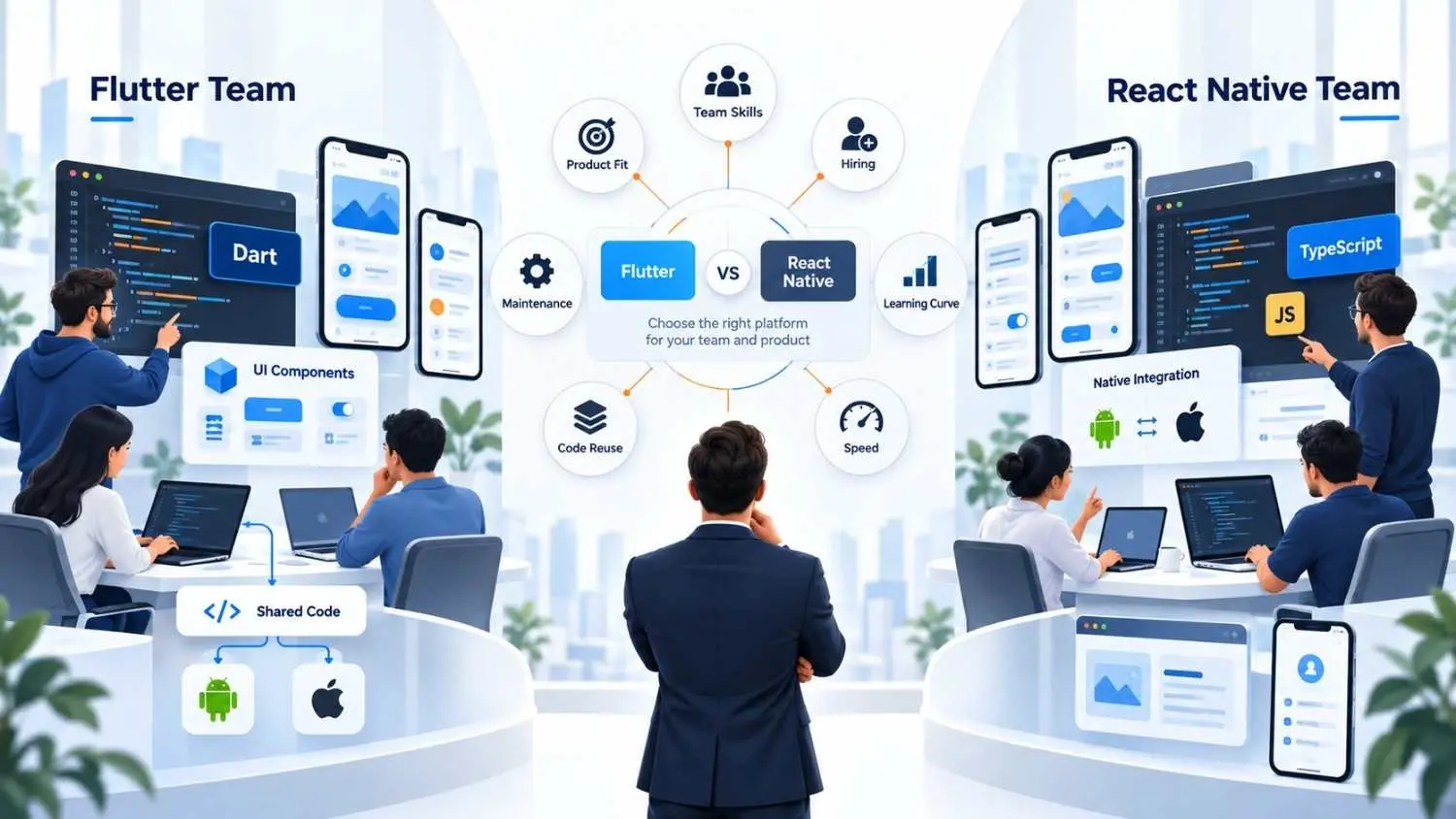 Choosing Flutter or React Native based on product and development team expertise